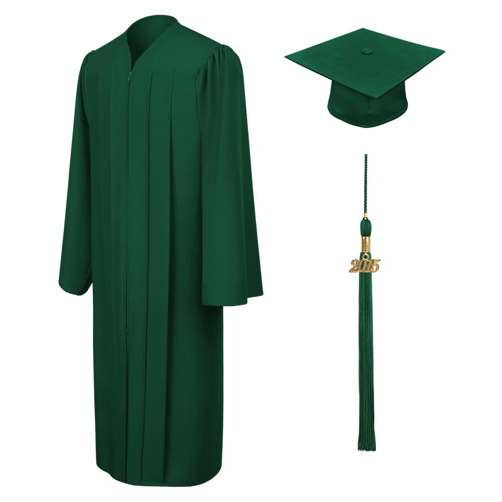 Matte Hunter Green Graduation Cap, Gown & Tassel Set|College